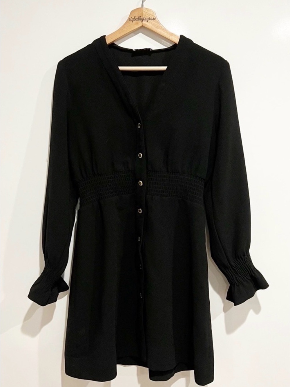 Sandro Button Black Smocked Dress